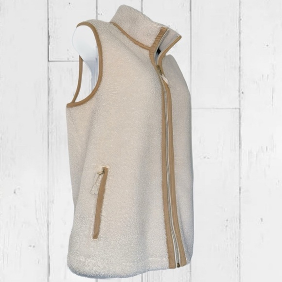 Tommy Bahama Sherpa Vest Womens Faux Suede Trim Coconut Cream size XS - Picture 8 of 14
